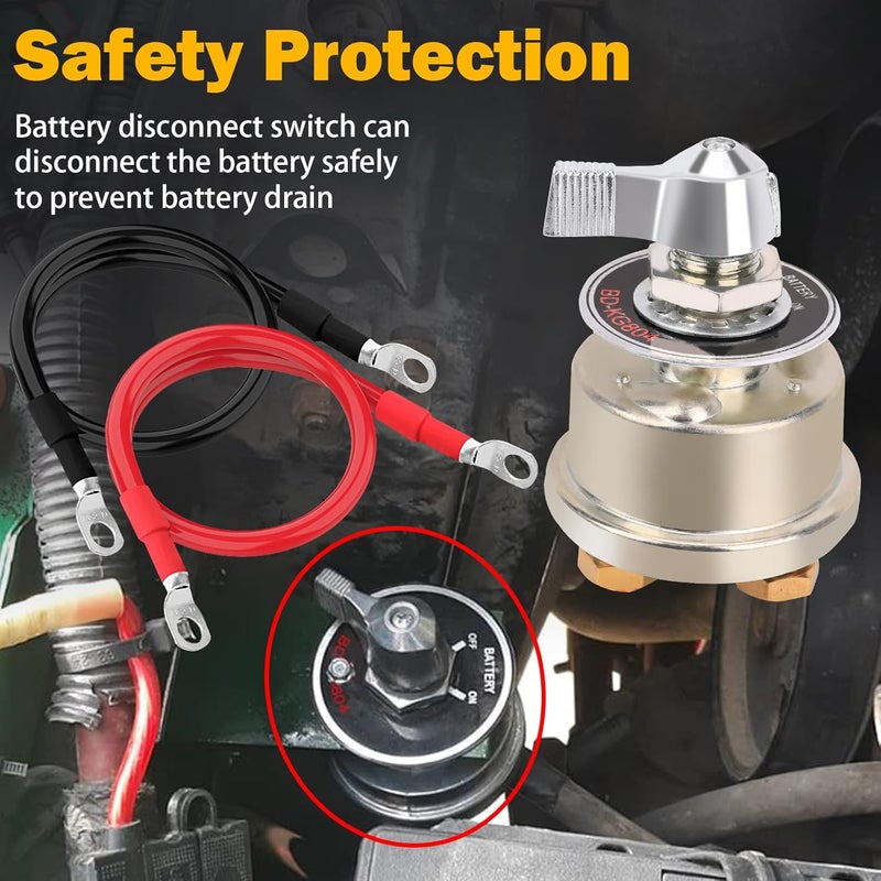 FEITON 12-48V 200A Master Battery Disconnect Switch & 4 AWG 1FT Battery Cables Set, High Current Battery Power Cutoff Killer Switch for Car Vehicle RV Truck Boat Marine ATV On/Off Battery Isolator Switch - Image 2